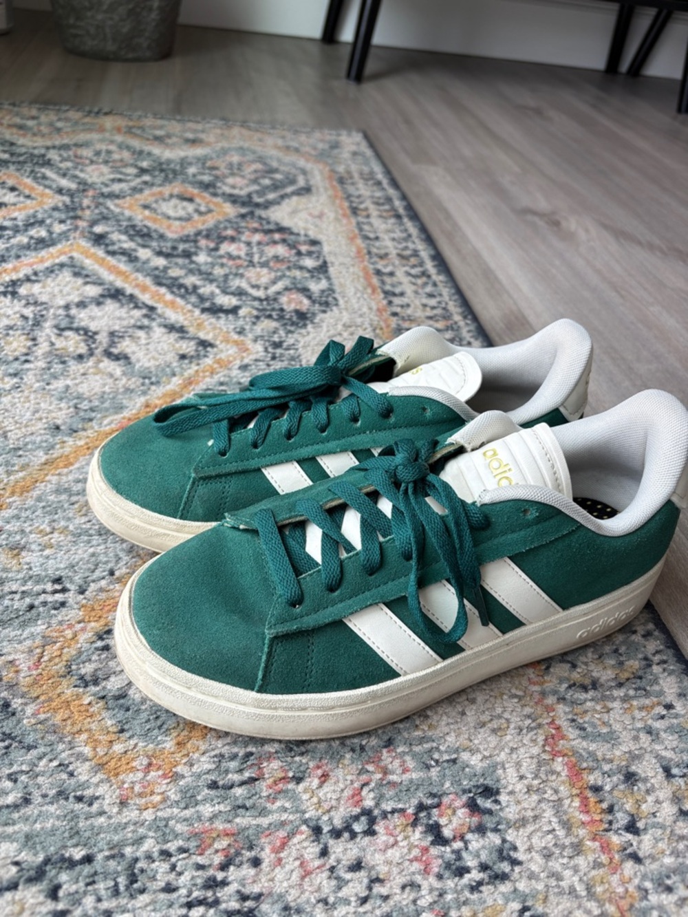 adidas Green Suede Sneakers with White Stripes